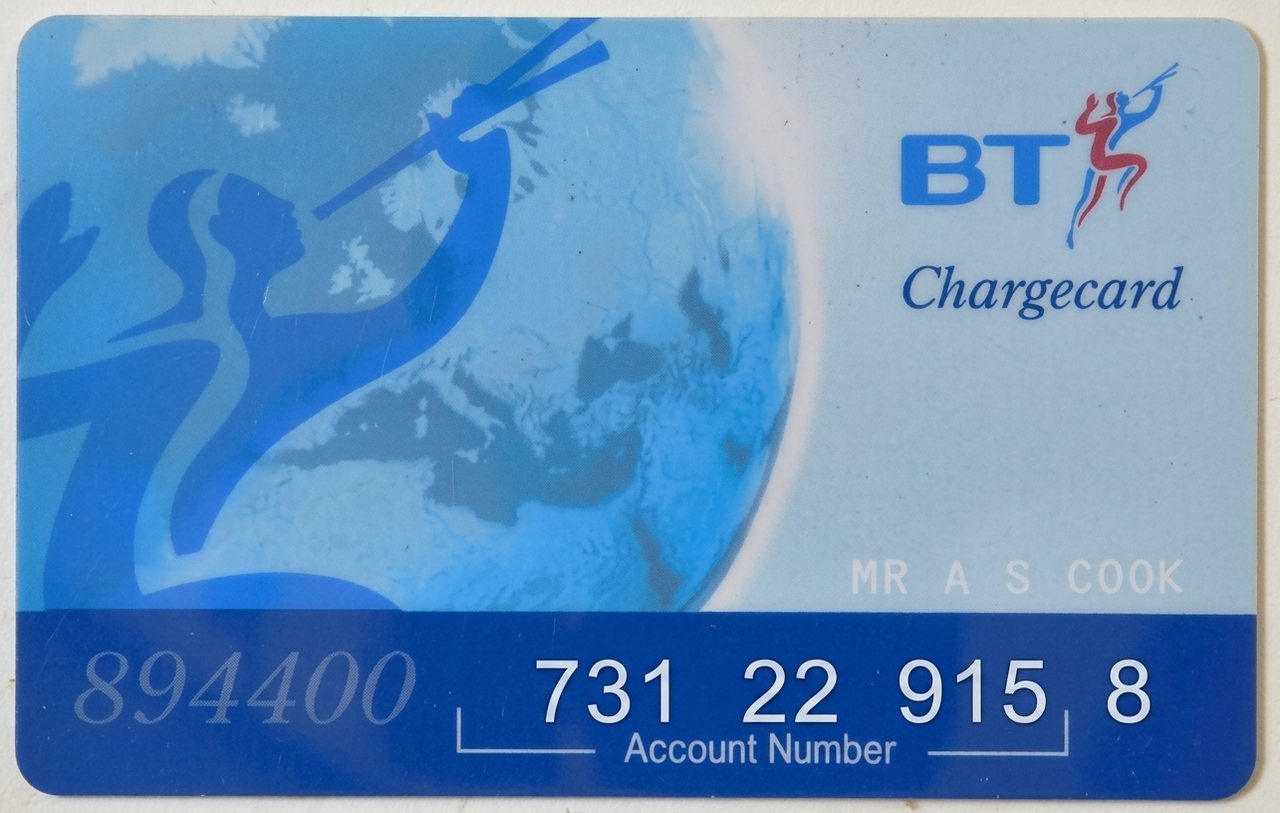 AI generated illustration of a 1990s BT Chargecard with an account number panel