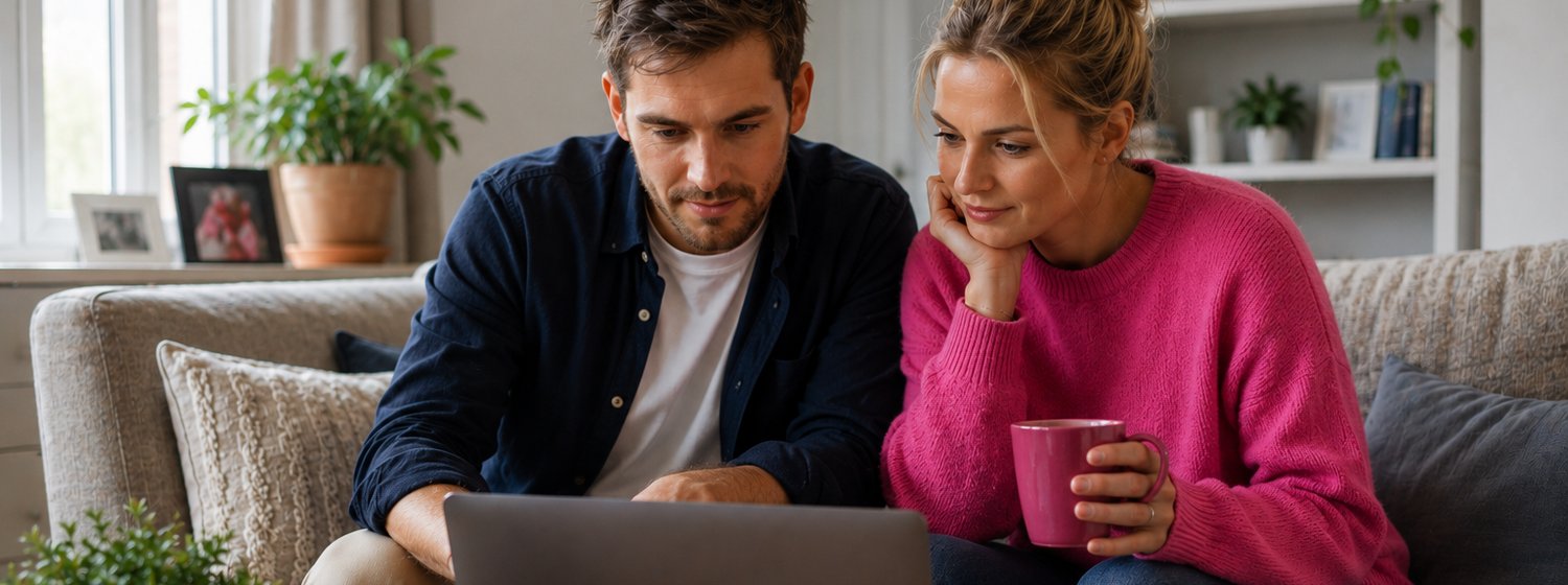 Couple reviewing their broadband bill on a laptop